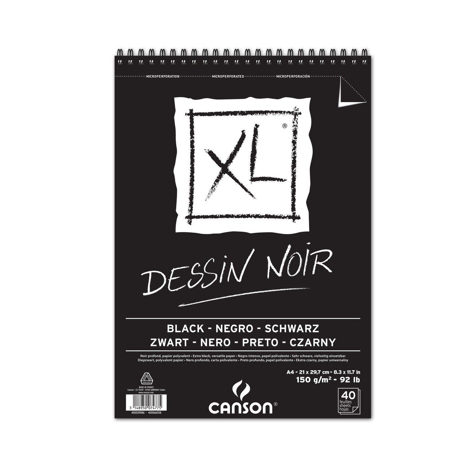 Canson XL- Dessin Noir, Spiral Pad, 40 Sheets Black A4 - 07021412