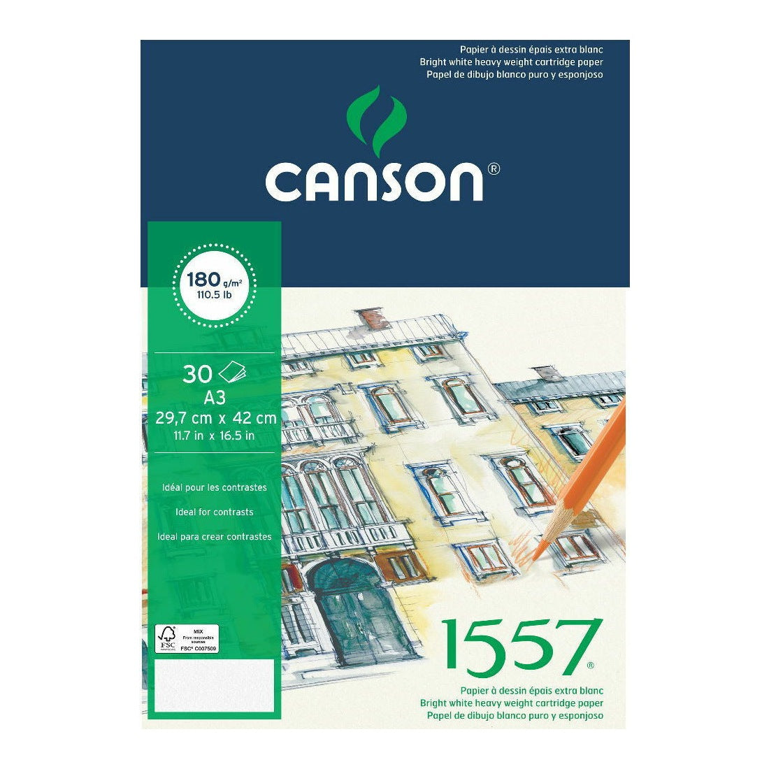Canson Sketch Paper A3 (29.7 cm x 42 cm ), 180gm, White 30 Sheets - 07020296